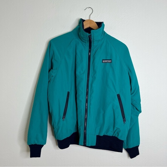 Vintage 90s Lands' End Fleece Lined Jacket Teal Navy Blue Pockets Winter Size L - Picture 16 of 16